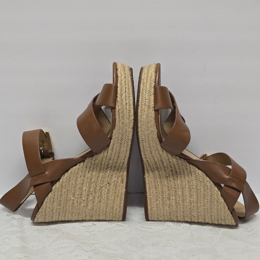 Michael Kors Viola Espadrille Wedge Sandals In Peanut Butter Genuine Leather 7.5 - Picture 8 of 11